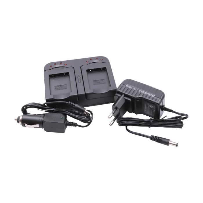 vhbw Chargeur double compatible avec Rollei Compactline CL320, CL-320 caméra caméscope action-cam - Station + câble de voiture,