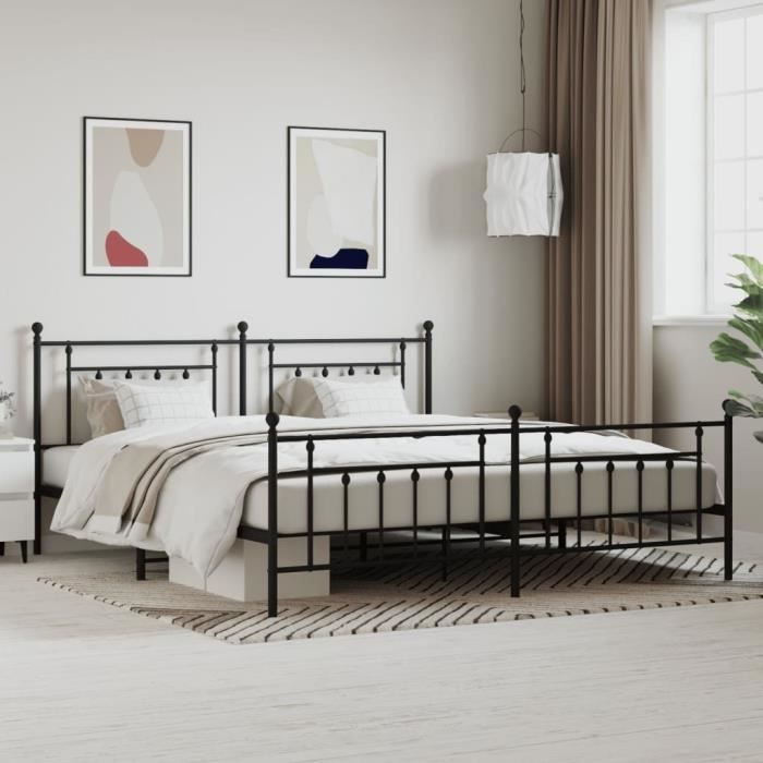 Elegant 200 x 200 cm Cadre de lit Adulte métal avec tête de lit-pied de lit noir 200x200 cm 2935 Kg