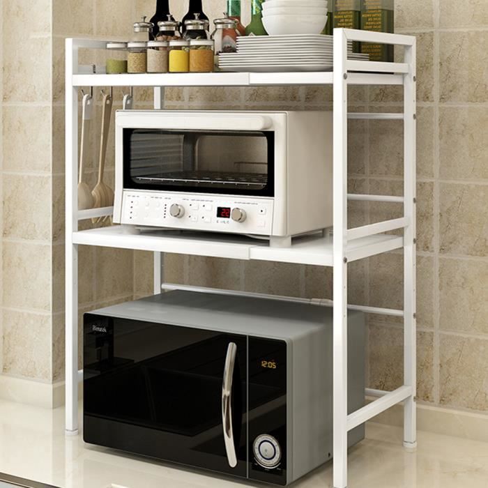 Support de Rangement pour Micro-Ondes Meuble Rangement de Cuisine Etagères de Cuisine pour Le Stockage Tablettes pour Micro-Ondes Outils de Cuisine 60 x 35 x 66,5 cm Four Blanc