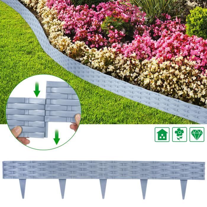 XMTECH - Bordure De Jardin Aspect Pierre Anthracite - 17,5 M, 70 Pièces, Plastique Résistant !