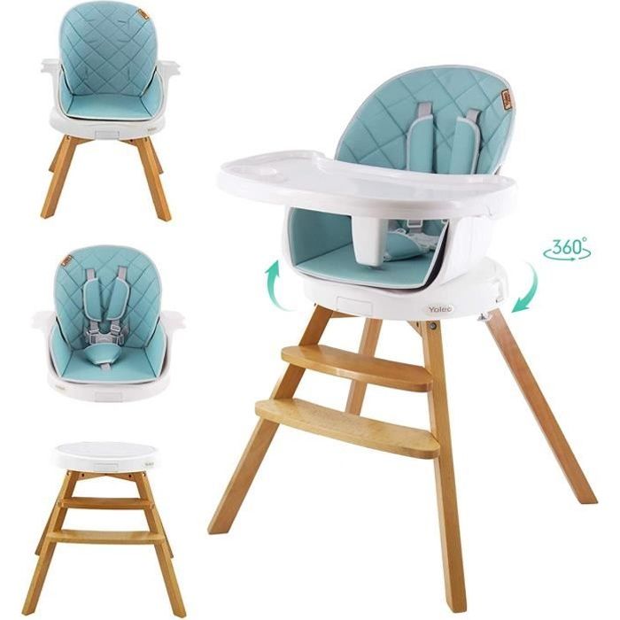 YOLEO Chaise Haute Bébé Evolutive 4 en 1 en bois Siège rotatif à