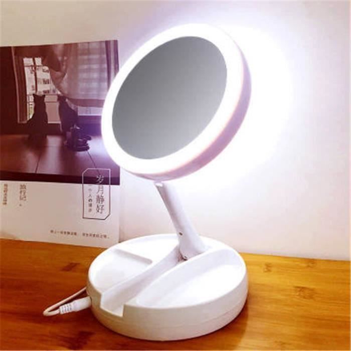 Miroir Maquillage Double Face Yeake - Grossissement X3 - Support Bambou Rotatif 360° - Portable Gris