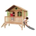 AXI Stef Maison Enfant avec Toboggan Gris | Aire de Jeux pour l'extérieur en Marron & Vert | Maisonnette / Cabane de Jeu en Bois FSC-1