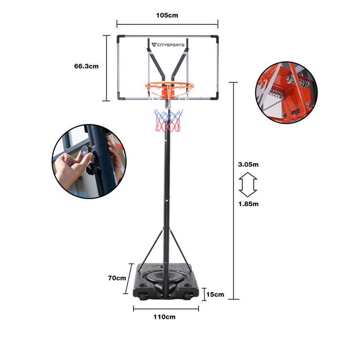 CITYSPORTS Panier de basket-ball Hauteur Réglable 180-305cm