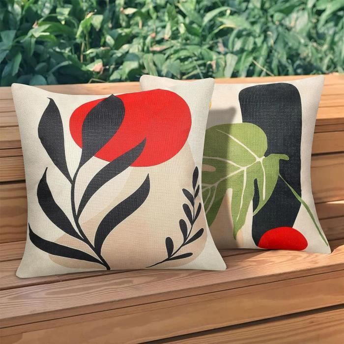 Housse De Coussin D'extérieur Imperméable 40x70 Cm - Lin, Double Face Imprimé - Pour Salon, Jardin, Banc - 4