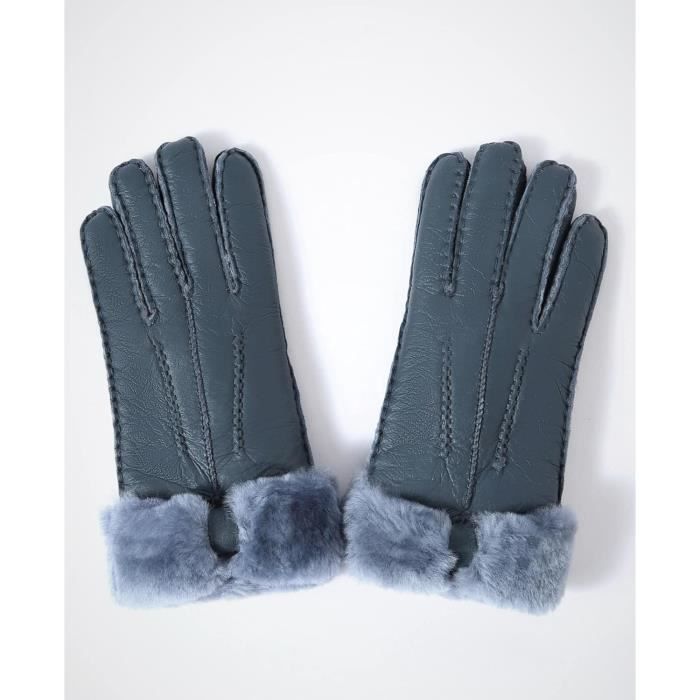 Gants Mitaines Femme Hiver – Cuir De Mouton Véritable – Nœud Et Fourrure – Unisexe