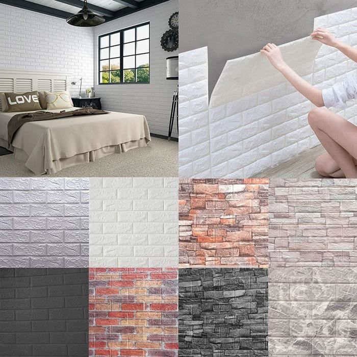 Papier Peint Adhésif 3D Effet Brique Rouge - Autocollant Mural Rustique PVC