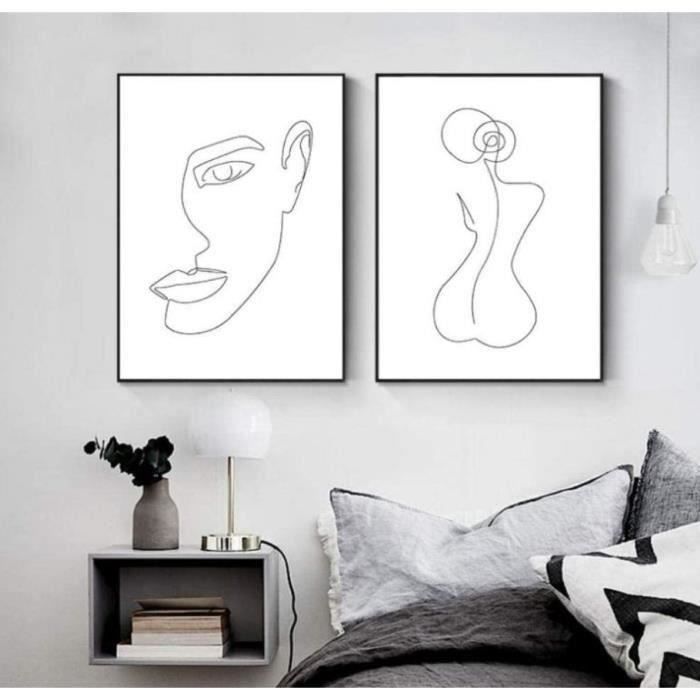 Lot De 3 Tableaux Toile 'Femme Dessin Au Trait' - Impression Moderne 30x40cm - Décor Mural Salon, Chambre - Sans Cadre - 11