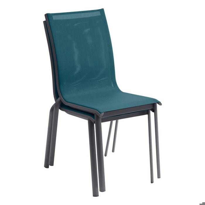 Hespéride - Fauteuil de Jardin Empilable Essentia Bleu Canard et Graphite - Aluminium Anti-Rouille Texaline- Mobilier Extérieur Terrasse Balcon