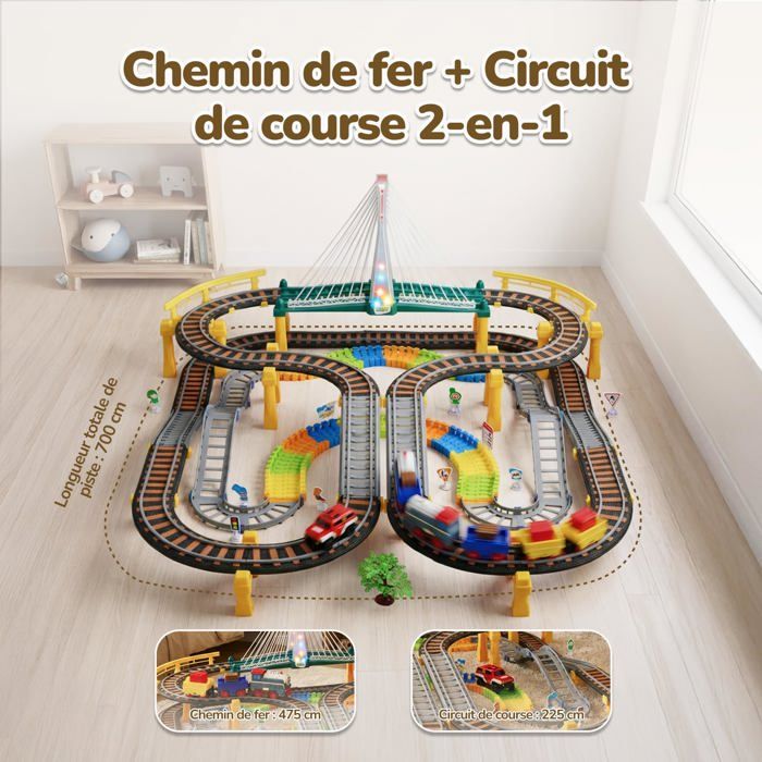 Circuit Train Électrique 2-en-1 Enfant Avec Voitures | Jouet Interactive 192 Pièces | KP0635