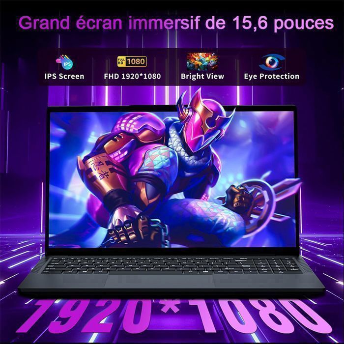 PC Portable-15.6", intel Core 8100Y(Jusqu'à 3,4 GHz),16G0 RAM 512Go SSD ...
