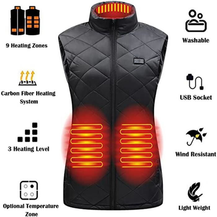 Gilet Chauffant Électrique, Gilet Chauffant Rechargeable USB Lavable Femme  Veste d' Hiver Body Warmer Manteau Gilet Chauffant Noir - Cdiscount  Prêt-à-Porter