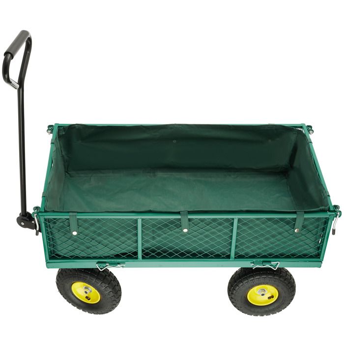 Relaxdays Chariot de transport, sur roues pneumatiques, côtés rabattables,  pour jardin, capacité de 250 kg, vert