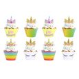 24 ensembles arc-en-ciel licorne Cupcake Topper fournitures de fête pour bébé douche anniversaire  FIGURINE DECOR DE GATEAU-2