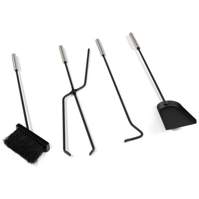 Set Accessoires Cheminée 5 Pièces - Tisonnier, Pelle, Balai, Pince + Support