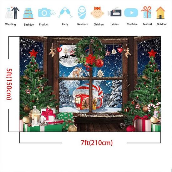 Toile De Fond Noël Rétro 2,1x1,5 M – Scène Cuisine Ferme En Bois, Neige – Décoration Fête, Photo, Baby Shower