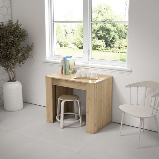 Table Console Extensible Skraut Home - Chêne Moderne - Jusqu'à 14 Personnes