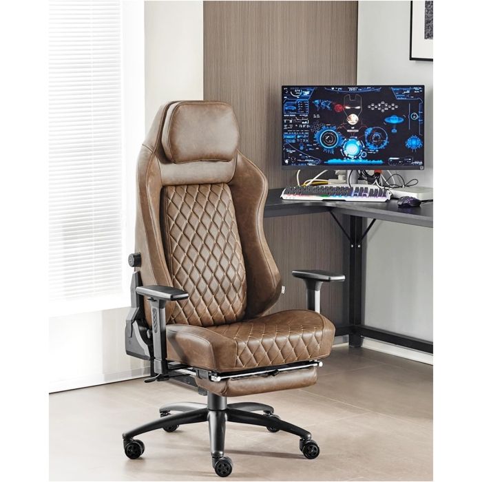 Chaise Gaming WOLTU - Ergonomique Avec Dossier Inclinable 135°, Repose-pieds Rétractable, Accoudoirs Reliés - Faux Daim Noir - 4