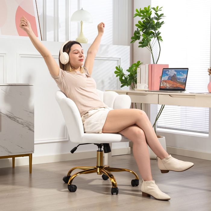 Chaise De Coiffeuse Pivotante Avec Roulettes - Velours, Réglable En Hauteur, Rose