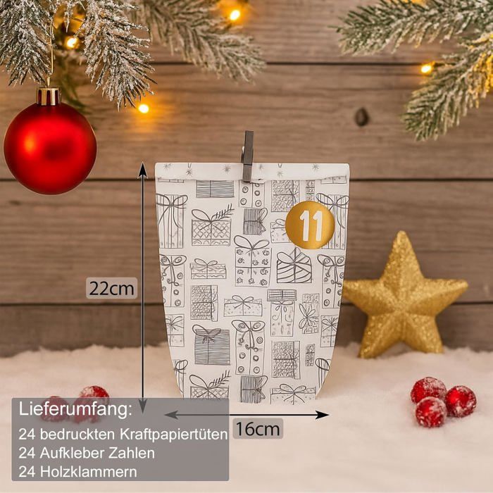 Calendrier De L'Avent DIY 24 Sacs En Papier Kraft Dinosaures - à Remplir Soi-même, 16x22 Cm