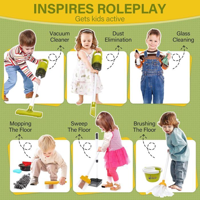 LumenVela Aspirateur Électrique Jouet, 3-en-1Aspirateur Enfant Fonctionnel, Kit Menage Vrai Aspirateur Enfant, Jouet Éducatif pour Cadeau pour Garçons et Filles de 3 à 6 Ans
