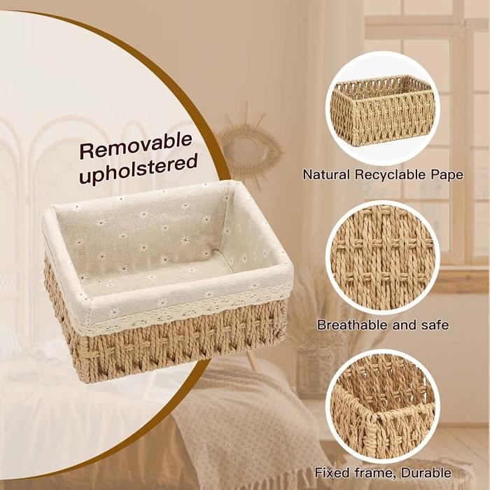 Panier De Rangement En Osier Tressé – 2 Tailles (S Et L), En Corde Papier Et Fer, Pour Chambre, Salon, Salle De Bain