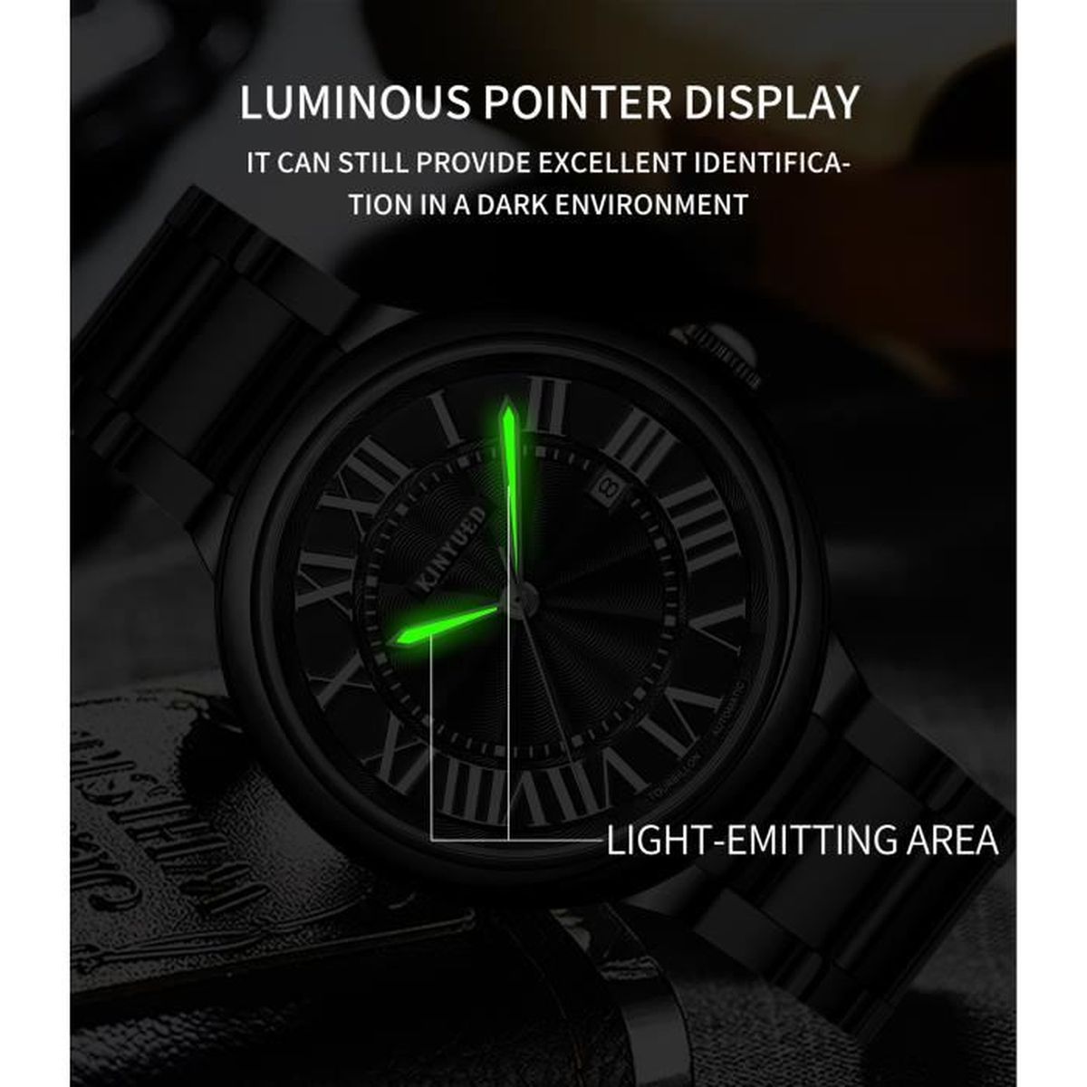 KINYUED Montre Homme - Top Marque - Automatique - Mécanique - Sport Étanche  - Lumineux - Acier - Argent , - Achat/vente montre Noir - Cdiscount