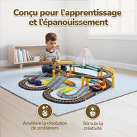 Circuit Train + Voitures De Course 2 En 1 Électrique – 215 Pièces, Rails, Ponts Lumineux, Sons Réalistes, Jouet Éducatif Enfant 3-8 Ans Train Et Voitures 2 En 1 Pont Lumineux