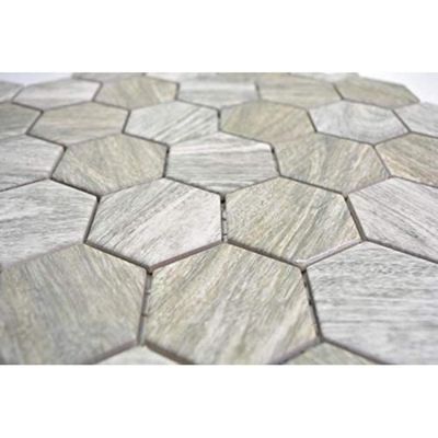 Mosaïque Céramique Hexagone Effet Bois Gris – Mosani Mosaik, 10 Pièces, Pour Mur Et Miroir