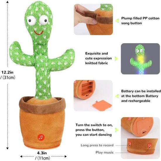 Jouet Cactus Chantant, en Peluche Cactus Marcus Répétant Parler 120  Chansons USB Charge Lumière Lueur Idée Cadeau parlante - Cdiscount Jeux -  Jouets