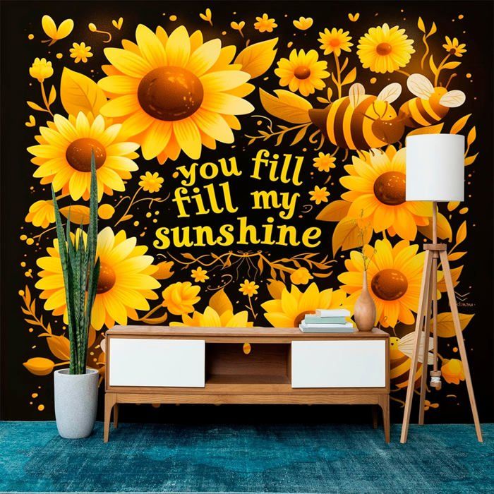 Papier Peint Autocollant 3D Tournesol – Amovible, Motif Mural Déco Tendance
