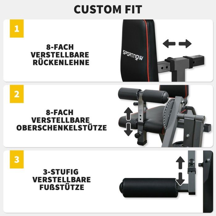 Machine D'Extension Et Curl Des Jambes SPORTNOW - Banc Musculation Maison Pour Cuisses/Fessiers (Charge Max 120kg, Acier Noir) - 12