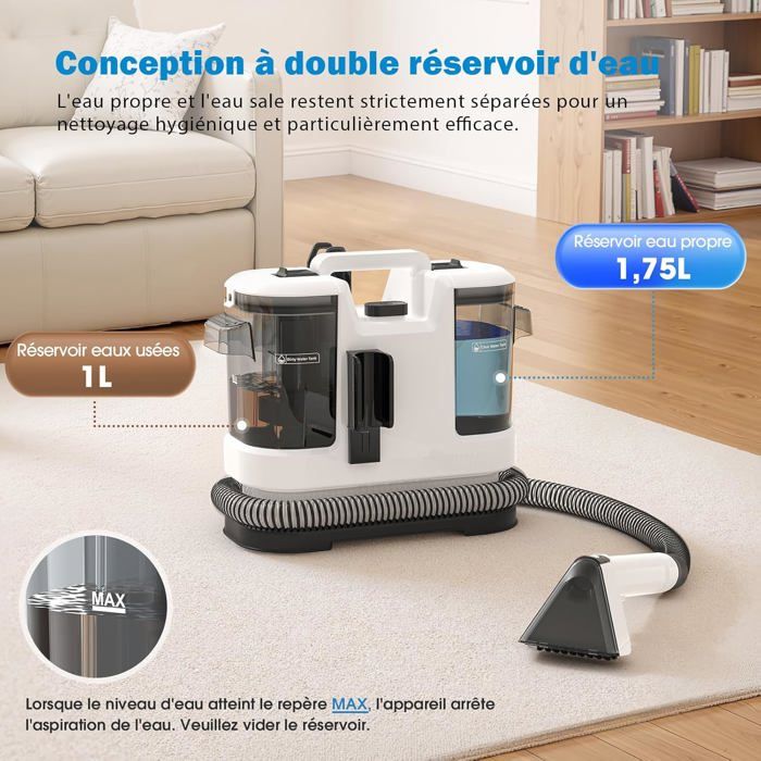Shampouineuse Injecteur Extracteur 500W 15 KPa Nettoyeur Tapis Shampouineuse Injecteur Extracteur 500W 15 KPa Nettoyeur Tapis