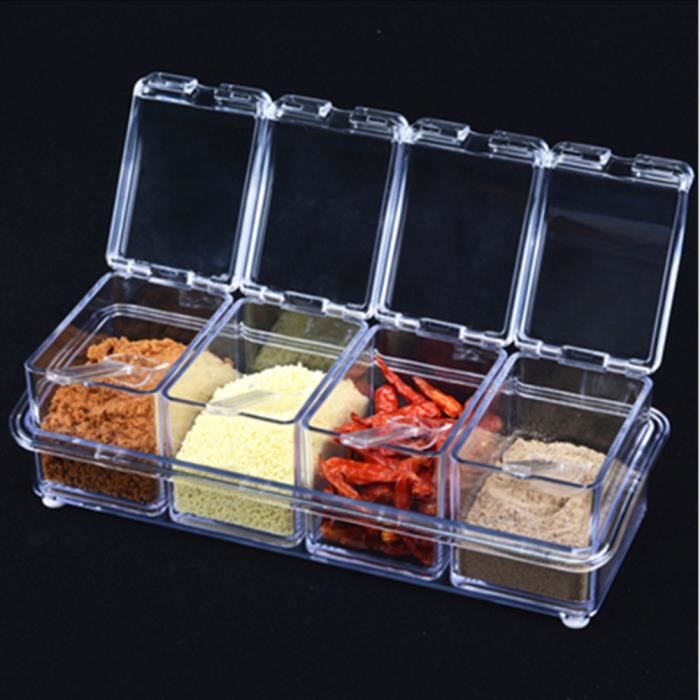 V·RESOURCING Set 4 Bouteilles Transparentes à Épices Avec Cuillères Et Plateau Antidérapant - Organisation Cuisine Parfaite