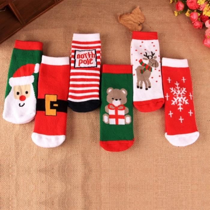 6 Paires Chaussettes de Noel Bebe Fille Garcon Socquette 1 3 Ans en Coton Pure Epais Doux Respirant Automne Hiver Chaude S Cdiscount Maison