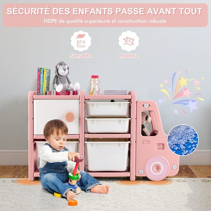 2 Bacs, 2 Tiroirs, 1 Placard – 110 x 32 x 66 cm – Gris/Rose