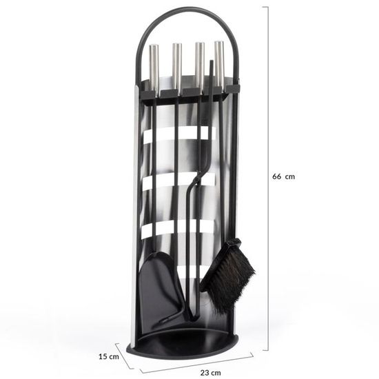 Ensemble d'outils de cheminée 5 pièces, ensemble serviteur de cheminée en fer forgé avec support à quatre branches, pelle à cendres, brosse, tisonnier, pour feu de camp intérieur/extérieur, noir | FR