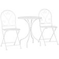 Ensemble de jardin bistro 3 pièces OUTSUNNY - Table ronde et 2 chaises pliantes en métal époxy blanc-0