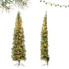 Demi Sapin de Noël Artificiel 210 cm Arbre Mural COSTWAY 150 LED Lumières Blanc Chaud 450 Pointes de Branches Support en Métal
