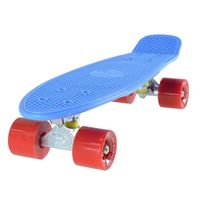 Skateboard Rétro Cruiser avec planche antidérapante bleue  de 56 cm - Roues rouges de 59 mm polyuréthane + sac de transport  -