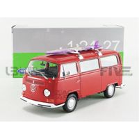 Voiture Miniature de Collection - WELLY 1/24 - VOLKSWAGEN Combi T2 Bus - Surfboard - 1972 - Rouge - 22472SBR