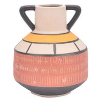 Vase en céramique avec poignées peintes, vase décoratif en argile marron et noir, pot d'ornement ethnique fait à la main, 15 cm