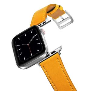 BRACELET MONTRE CONNEC. 45mm - ambre - Bracelet Boucle En Cuir Véritable Pour Apple Watch Se 7654,Bracelet Connecté Iwatch 3