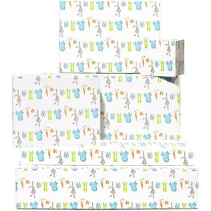 PAPIER CADEAU Papier cadeau pour fête prénatale - 6 feuilles de papier cadeau blanc - Nouveau bébé fille ou garcon - Vêtements - Lapin -.[Z458]