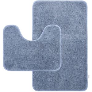 TAPIS DE BAIN  tapis de bain antiderapant en microfibre lot de 2 tapis de salle de bain et tapis toilette ultra absorbants (50x80cm50x40cm, bleu)
