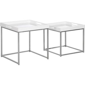 TABLE BASSE Lot de 2 tables basses carrée 50x50x50cm Blanc