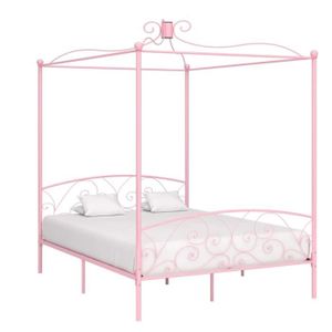 STRUCTURE DE LIT Cadre de lit à baldaquin Rose Métal 160 x 200 cm - KEENSO - Classique - Intemporel - Avec tiroirs - A lattes