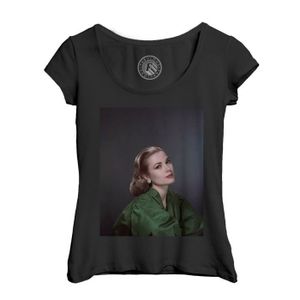 T-SHIRT T-shirt Femme Col Echancré Noir Grace Kelly Actrice Photo de Star Célébrité Vieux Cinéma Original 1