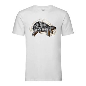 T-SHIRT T-shirt Homme Col Rond Blanc Tortue Minimaliste Biologie Illustration Ancienne