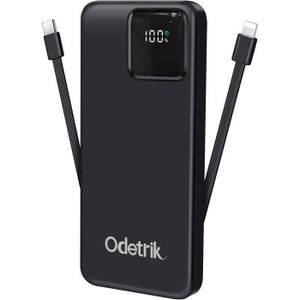 BATTERIE EXTERNE Odetrik Batterie Externe 10000mAh, 22.5W Power Bank PD3.0/QC4.0 avec 2 Câble(Type-C/Lightning), Charge Rapide pour Smartphone